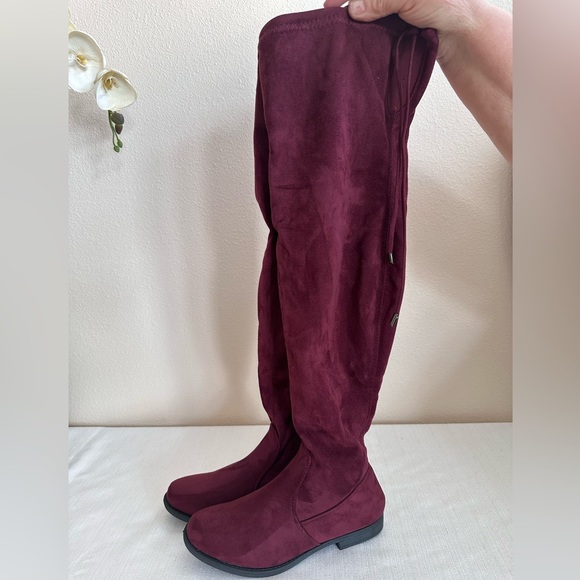 New TOP Moda Wine Microsuede Over The Knee Flat Boots Women’s 6.5 - Picture 6 of 14